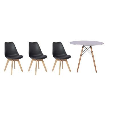 Kit Mesa Jantar Eiffel 120cm Branca + 03 Cadeiras Leda Preta