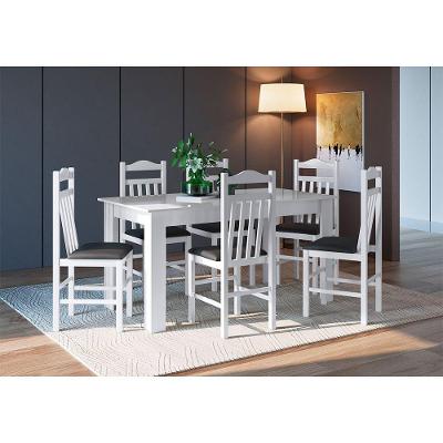 Conj Mesa de Jantar 6 Cadeiras Estofadas Branco c/ Preto
