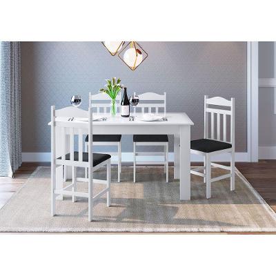 Conj Mesa de Jantar 4 Cadeiras Assento Estofado Branco Preto