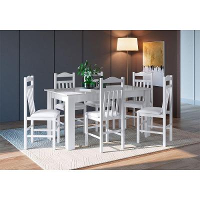 Conj Mesa de Jantar Fixa 6 Cadeiras Estofadas Cje1150 Branco