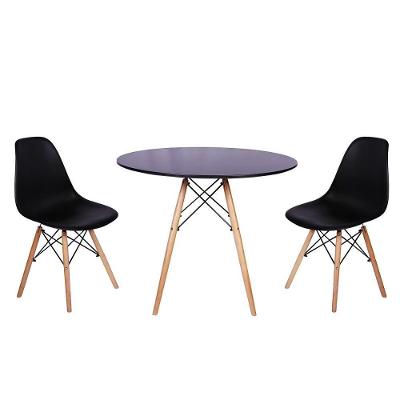 Kit Mesa Jantar Eiffel 120cm Preta com 2 Cadeiras Charles Eames Preta