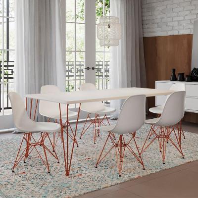 Conjunto De Mesa Clips De Ferro Cobre Tampo Branco 135X75 6 Cadeiras Cobre Assento Branco
