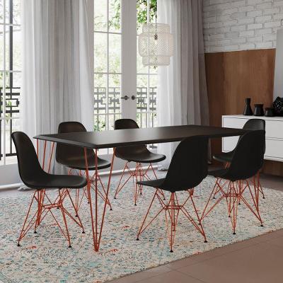 Conjunto De Mesa Clips De Ferro Cobre Tampo Preto 135X75 6 Cadeiras Cobre Assento Preto Cor: Preto
