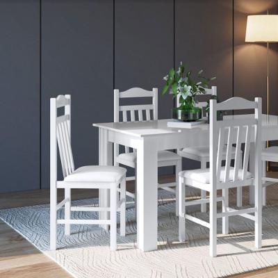 Conj Mesa de Jantar Fixa 4 Cadeiras Assento Estofado Branco