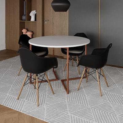 Mesa Jantar Industrial Branca 110Cm Redonda Base V Cobre Com 4 Poltronas Pretas Madeira Cor: Branco