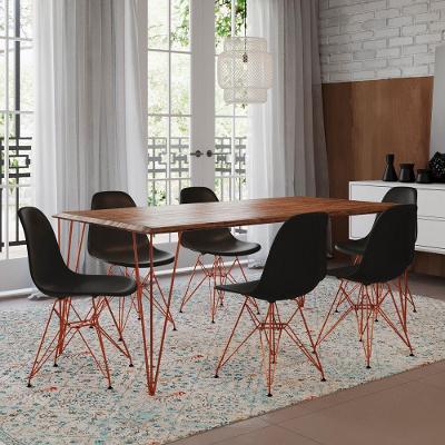 Conjunto De Mesa Clips De Ferro Cobre Tampo Amêndoa 135X75 6 Cadeiras Cobre Assento Preto