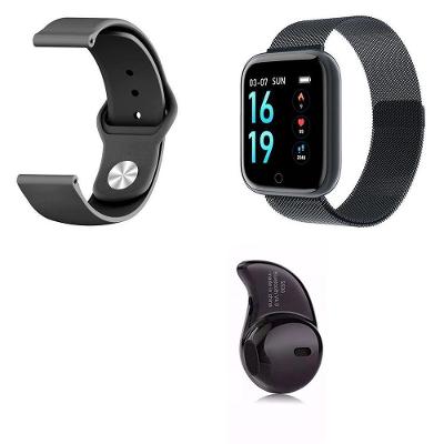 Kit 1 Smartwatch Preto + 1 Pulseira + Mini Fone Bt Preto