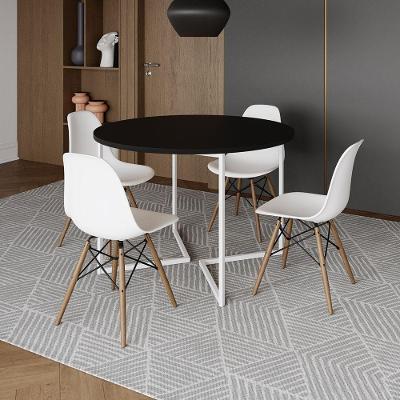 Mesa Jantar Industrial Redonda 110Cm Preta Base V Ferro Branco C/4 Cadeiras Branca Base Made Preto