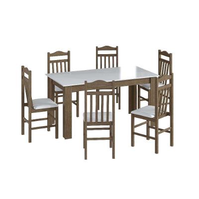 Conj Mesa Jantar 6 Cadeiras Estofadas Ameixa Negra/ Branco