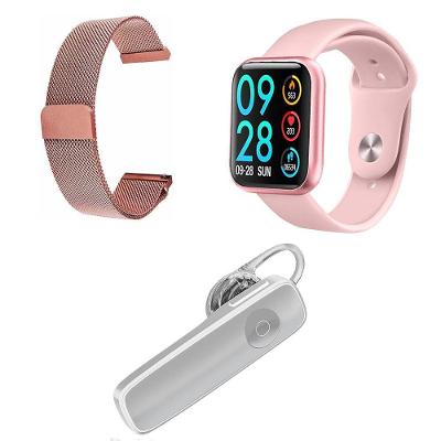 Kit 1 Smartwatch Rosa + 1 Pulseira + 1 Fone Headset Branco