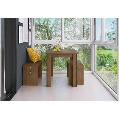 Conjunto Mesa Fixa 2 Bancos de 2 Lugares Ameixa Negra