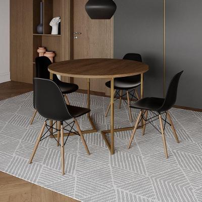 Mesa Jantar Industrial Redonda 110Cm Amêndoa Base V Dourada C/4 Cadeiras Madeira Pret Cor: Amendoa
