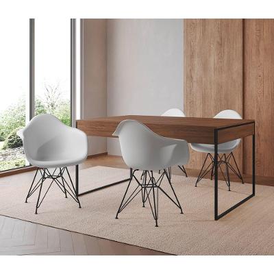 Mesa Jantar Industrial Amêndoa 137X90Cm Com 4 Poltronas Brancas Base Ferro P Cor: Amendoa