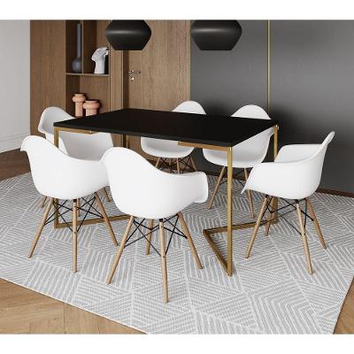 Mesa Jantar Industrial Preta 137X90Cm Base V Dourada Com 6 Poltronas Daw Madeira Branca Cor: Preto