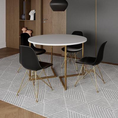 Mesa Jantar Industrial Redonda 110Cm Branca Base V Dourada Com 4 Cadeiras Pretas Base D Cor: Branco
