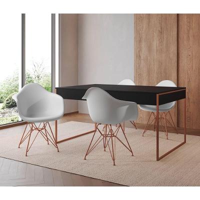 Mesa Jantar Industrial Preta 137X90Cm Com 4 Poltronas Brancas Base Cobre Cor: Preto