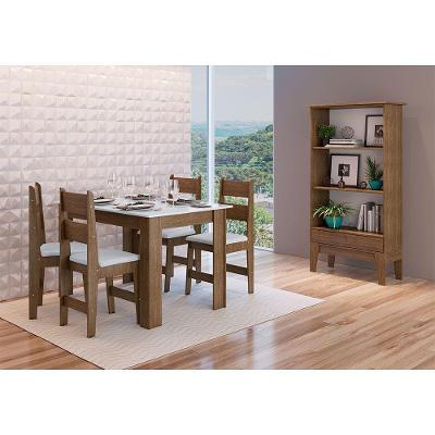 Conjunto de Jantar Retrô Mesa 4 Cadeiras Ameixa Negra Branco