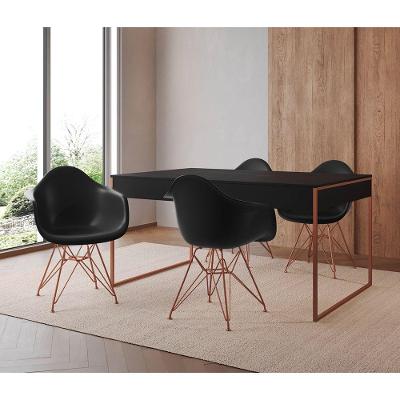 Mesa Jantar Industrial Preta 137X90Cm Com 4 Poltronas Pretas Base Cobre Cor: Preto