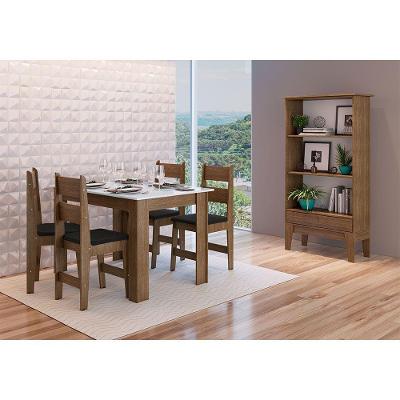 Conjunto de Jantar Retrô Mesa 4 Cadeiras Ameixa Negra Preto