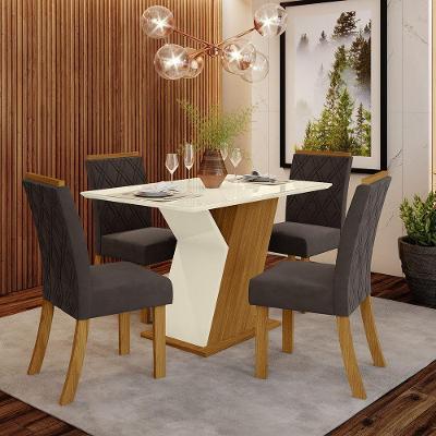 Kit De Jantar 120Cm 04 Cadeiras Off White/Nature/Marrom