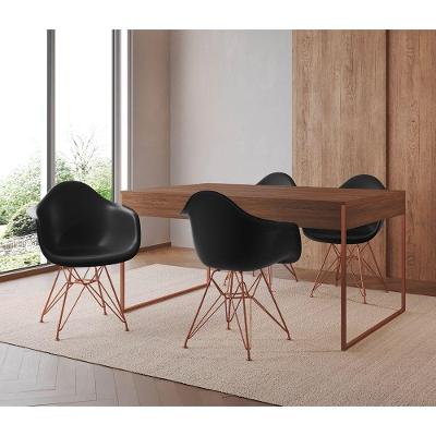 Mesa Jantar Industrial Amêndoa 137X90Cm Com 4 Poltronas Pretas Base Cobre Cor: Amendoa