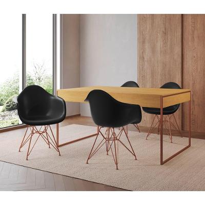 Mesa Jantar Industrial Canela 137X90Cm Com 4 Poltronas Pretas Base Cobre Cor: Canela