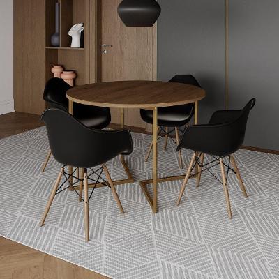 Mesa Jantar Industrial Redonda 110Cm Amêndoa Base V Dourada C/4 Poltronas Daw Madeira Cor: Amendoa