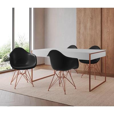Mesa Jantar Industrial Branca 137X90Cm Com 4 Poltronas Pretas Base Cobre Cor: Branco