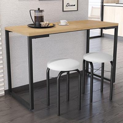 Kit Mesa De Cozinha 120Cm Com 2 Banquetas F02 Nature/Branco