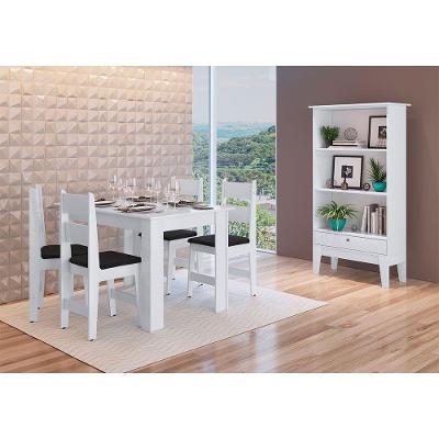 Conjunto de Jantar Retrô Mesa 4 Cadeiras Branco com Preto