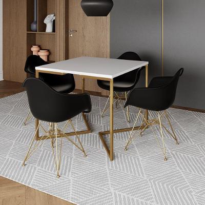 Mesa Jantar Industrial Quadrada 90Cm Branca Base V Com 4 Poltronas Daw Pretas Base Dour Cor: Branco