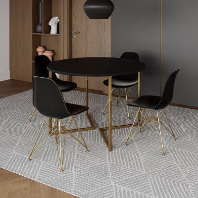 Mesa Jantar Industrial Redonda 110Cm Preta Base V Dourada Com 4 Cadeiras Pretas Base Do Cor: Preto