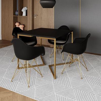 Mesa Jantar Industrial Quadrada 90Cm Preta Base V Com 4 Poltronas Daw Pretas Base Doura Cor: Preto