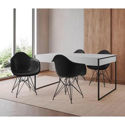 Mesa Jantar Industrial Branca 137X90Cm Com 4 Poltronas Pretas Base Ferro Pre Cor: Branco