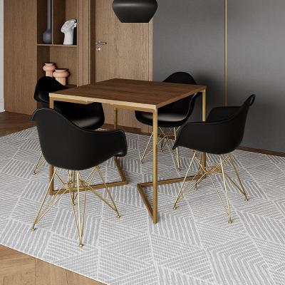 Mesa Jantar Industrial Quadrada 90Cm Amêndoa Base V C/4 Poltronas Daw Pretas Base Dou Cor: Amendoa