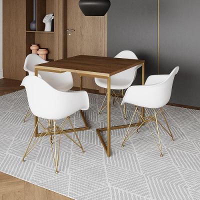 Mesa Jantar Industrial Quadrada 90Cm Amêndoa Base V C/4 Poltronas Daw Brancas Base Do Cor: Amendoa