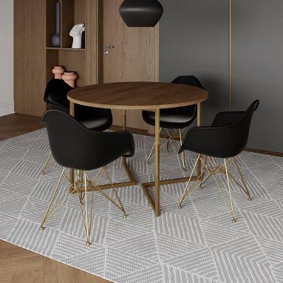 Mesa Jantar Industrial Amêndoa 110Cm Redonda Base V C/4 Poltronas Daw Pretas Base Dou Cor: Amendoa