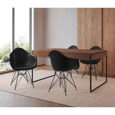 Mesa Jantar Industrial Amêndoa 137X90Cm Com 4 Poltronas Pretas Base Ferro Pr Cor: Amendoa