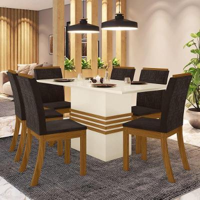 Conjunto Sala De Jantar Tampo Mdf 160 Cm 06 Cadeiras Marilia Casa 812 Nature Com Off White E Marrom