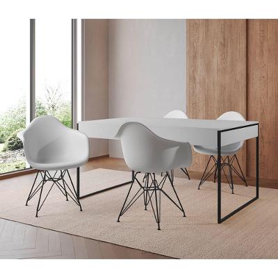 Mesa Jantar Industrial Branca 137X90Cm Com 4 Poltronas Brancas Base Ferro Pr Cor: Branco