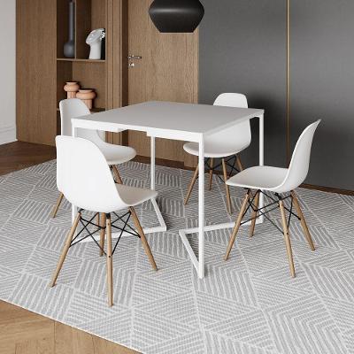 Mesa Jantar Industrial Branca 90X90Cm Base V Ferro Branco Com 4 Cadeiras Madeira Branca Cor: Branco