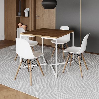 Mesa Jantar Industrial Amêndoa 90X90Cm Base V Ferro Branco C/4 Cadeiras Madeira Branc Cor: Amendoa