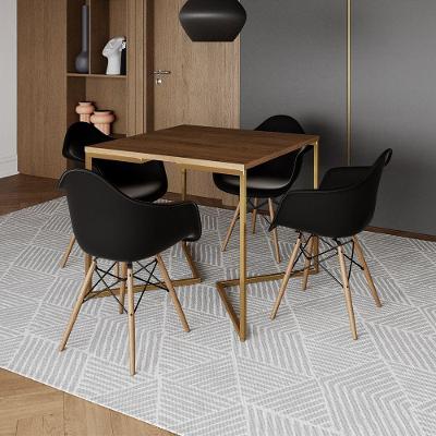 Mesa Jantar Industrial Quadrada 90Cm Amêndoa Base V Dourada C/4 Poltronas Daw Madeira Cor: Amendoa