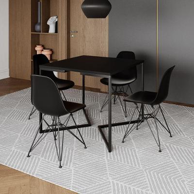 Mesa Jantar Industrial Quadrada 90Cm Preta Base V Com 4 Cadeiras Pretas Ferro Preto Cor: Preto