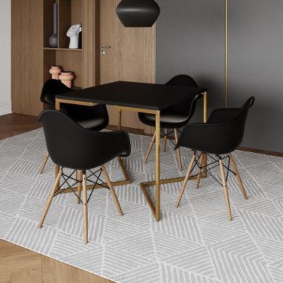 Mesa Jantar Industrial Quadrada 90Cm Preta Base V Dourada Com 4 Poltronas Daw Madeira P Cor: Preto