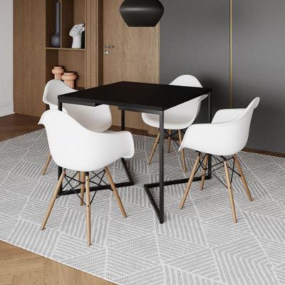 Mesa Jantar Industrial Quadrada Preta 90Cm Base V Ferro Preto Com 4 Poltronas Brancas M Cor: Preto