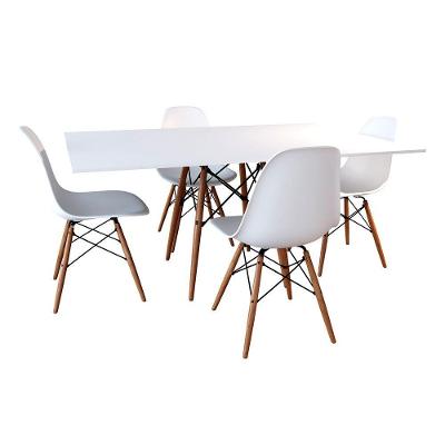 Conjunto De Mesa De Jantar Retangular 120X75 Tampo De Madeira Branco Com 4 Cadeiras Bra