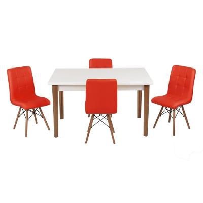 Kit Mesa Luiza 135cm Branca 4 Cadeiras Gomos Vermelho