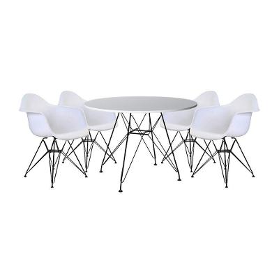 Mesa Sala De Jantar Redonda 90Cm Branca Com 4 Poltronas Brancas Ferro Preto Cor: Preto