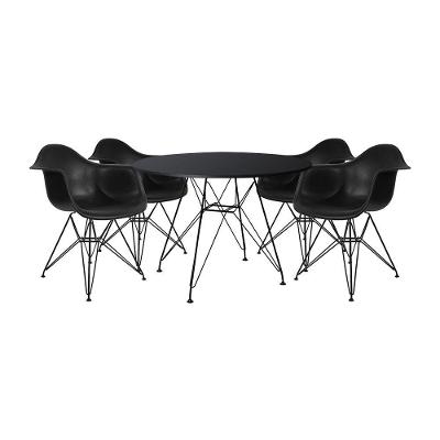 Mesa Sala De Jantar Redonda 90Cm Preta Com 4 Poltronas Pretas Ferro Preto Cor: Preto